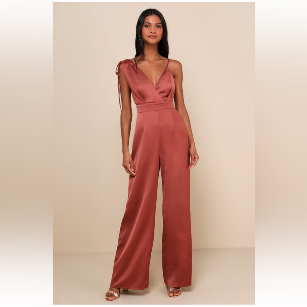 Look of Luxe rusty rose asymmetrical wide-leg jumpsuit